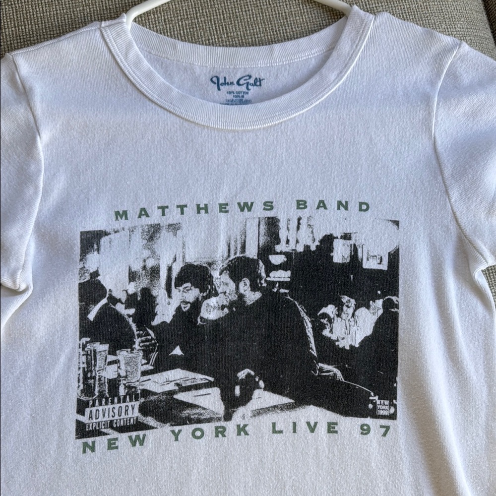 White Graphic Tee with Band Print